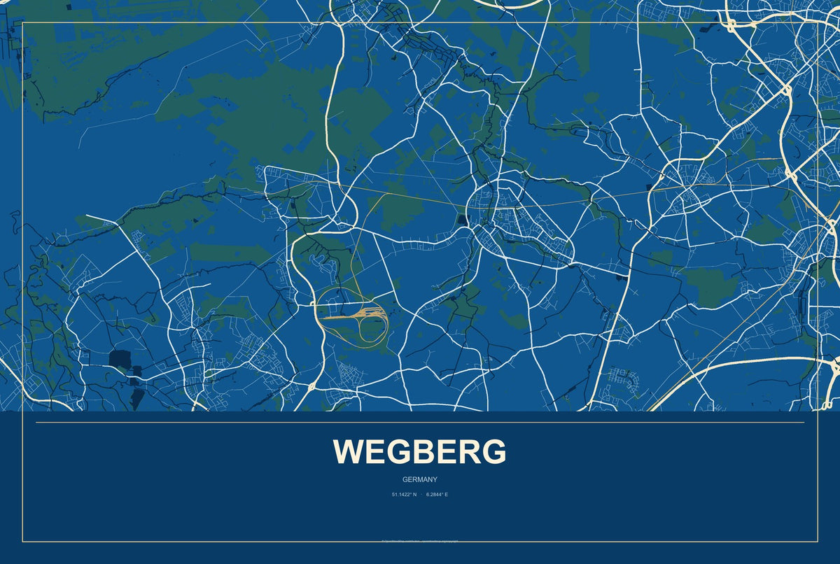 Wegberg, Germany City Map Aluminum Sign in Harbor Cobalt style