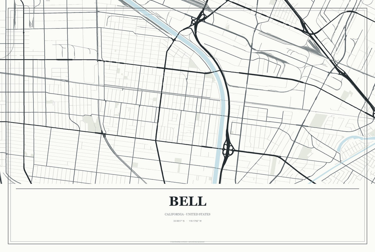 Bell, California City Map Aluminum Sign in Gallery Air style