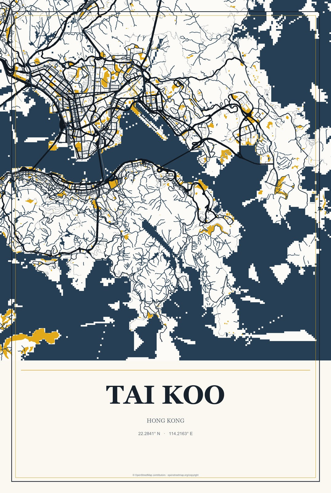 Tai Koo, Hong Kong City Map Aluminum Sign in Citrine Modern style