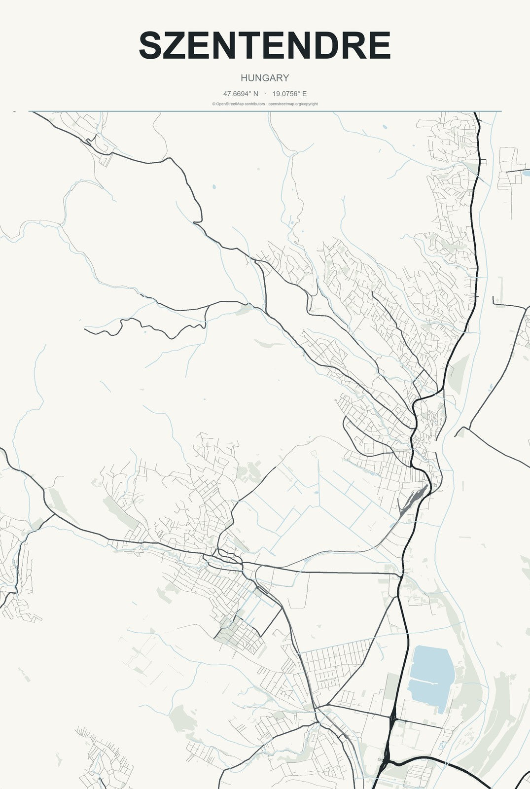 Szentendre, Hungary City Map Aluminum Sign in Headline Atlas style