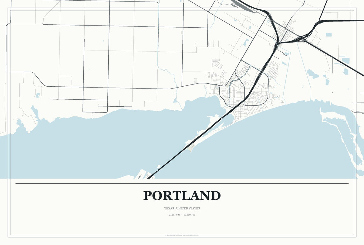 Portland, Texas City Map Aluminum Sign in Gallery Air style