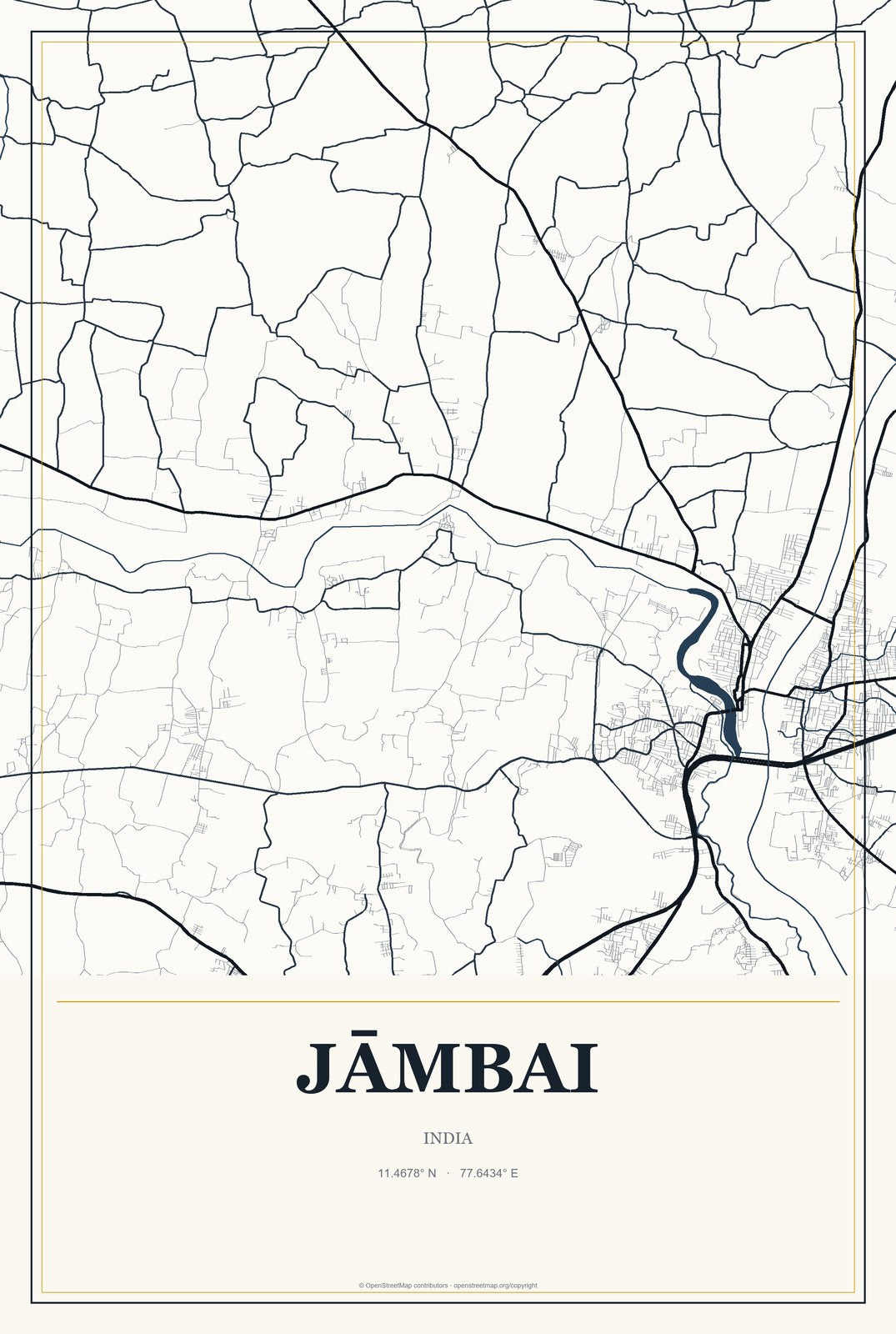 Jāmbai, India City Map Aluminum Sign in Citrine Modern style