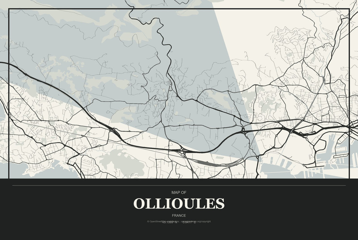 Ollioules, France City Map Aluminum Sign in Museum Plaque style