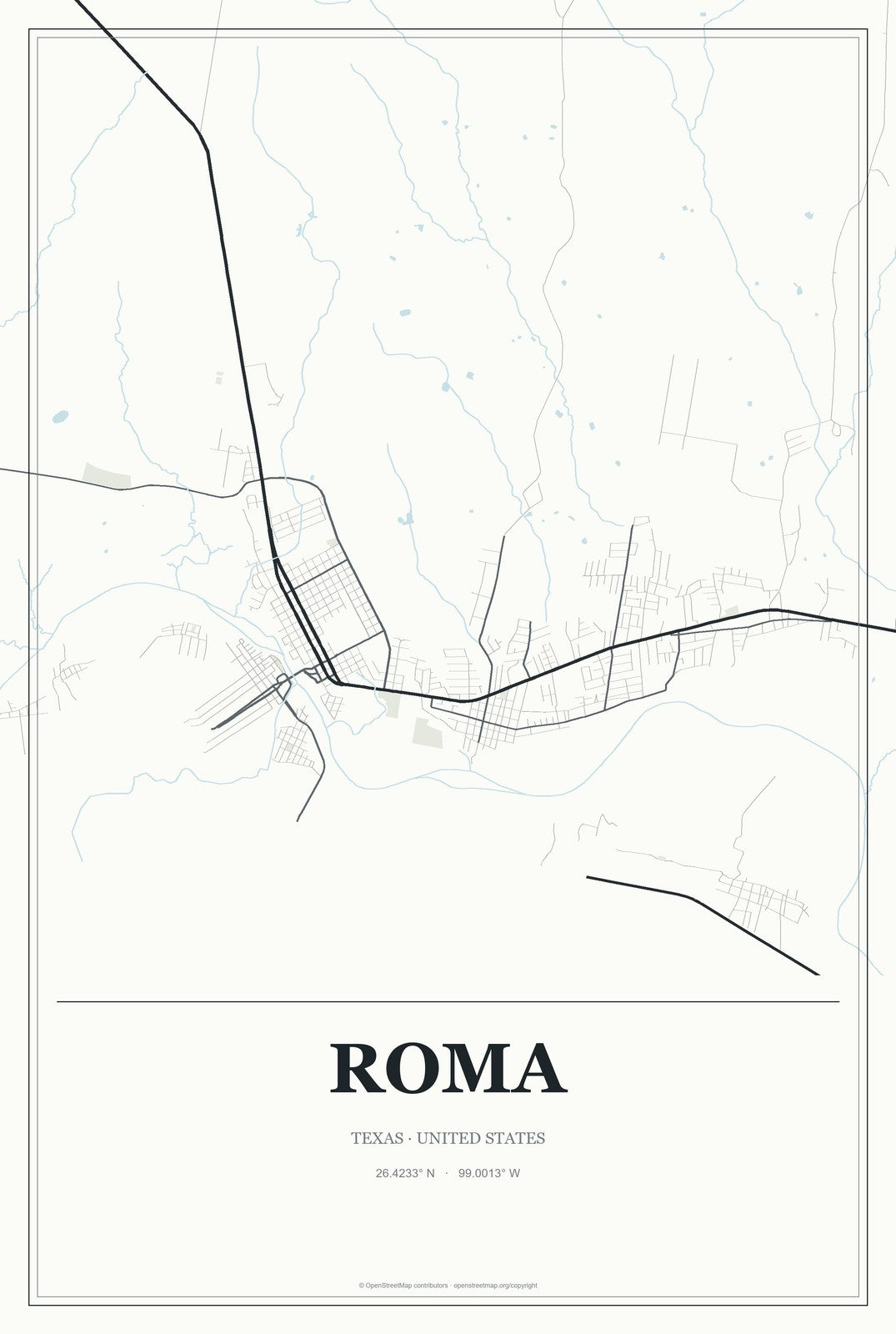 Roma, Texas City Map Aluminum Sign in Gallery Air style
