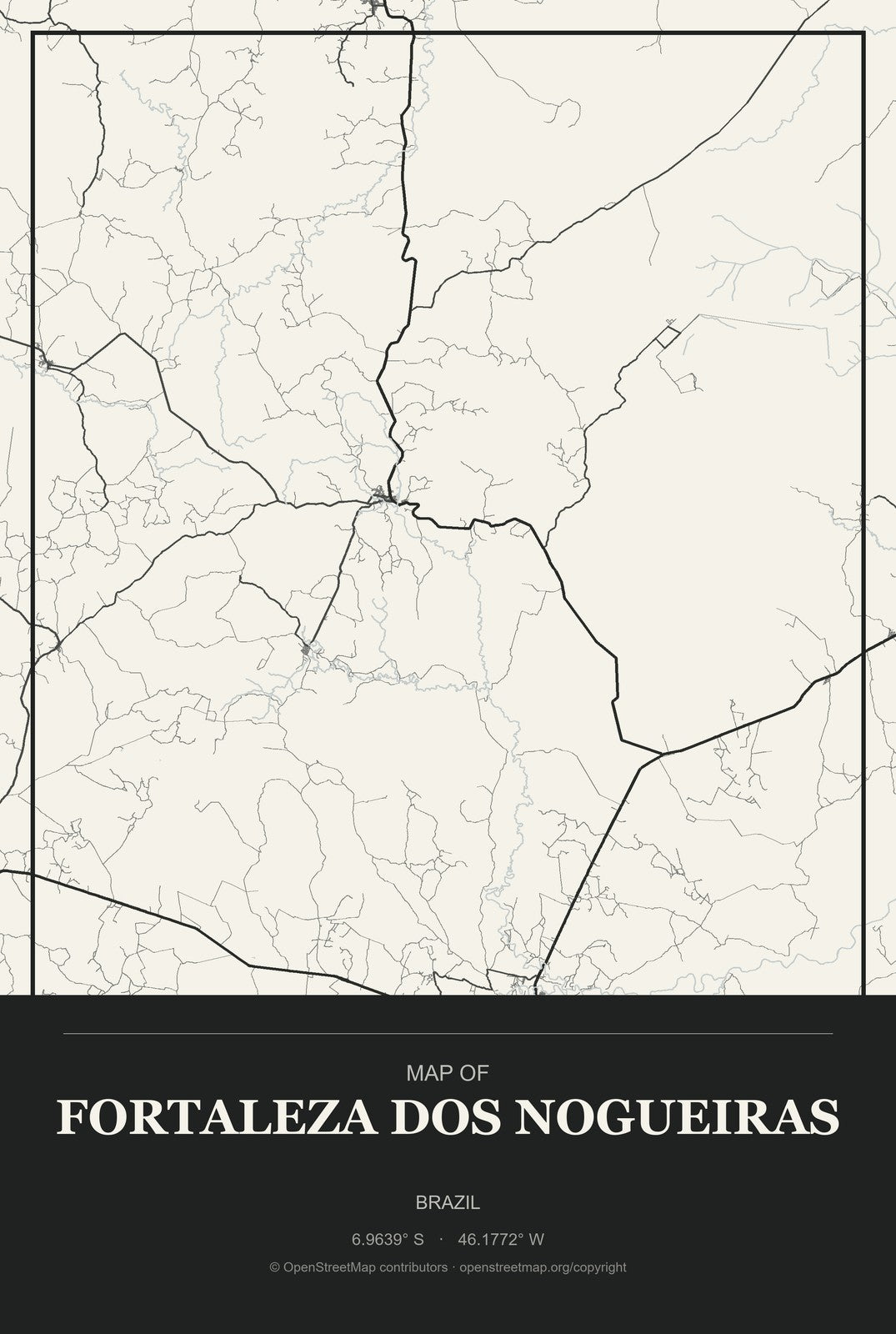 Fortaleza dos Nogueiras, Brazil City Map Aluminum Sign in Museum Plaque style