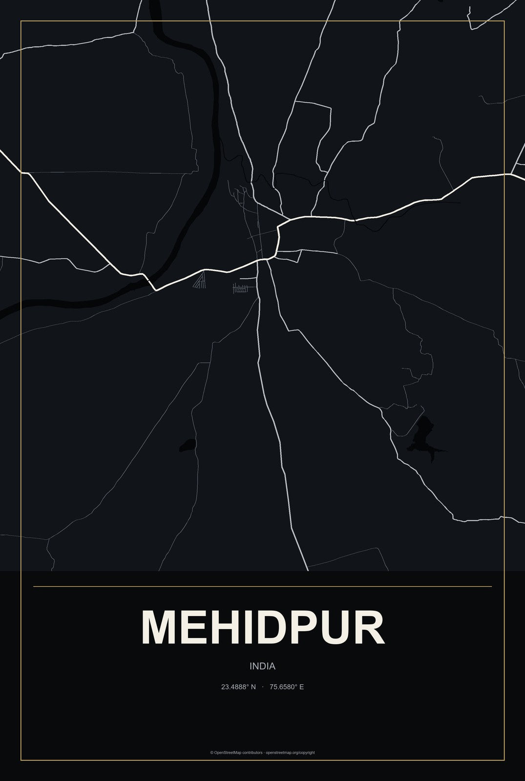 Mehidpur, India City Map Aluminum Sign in Metropolitan Noir style