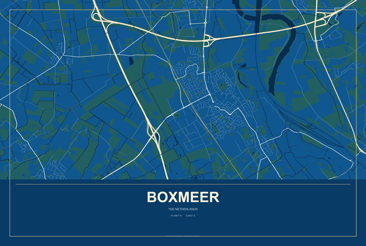 Boxmeer, The Netherlands City Map Aluminum Sign in Harbor Cobalt style
