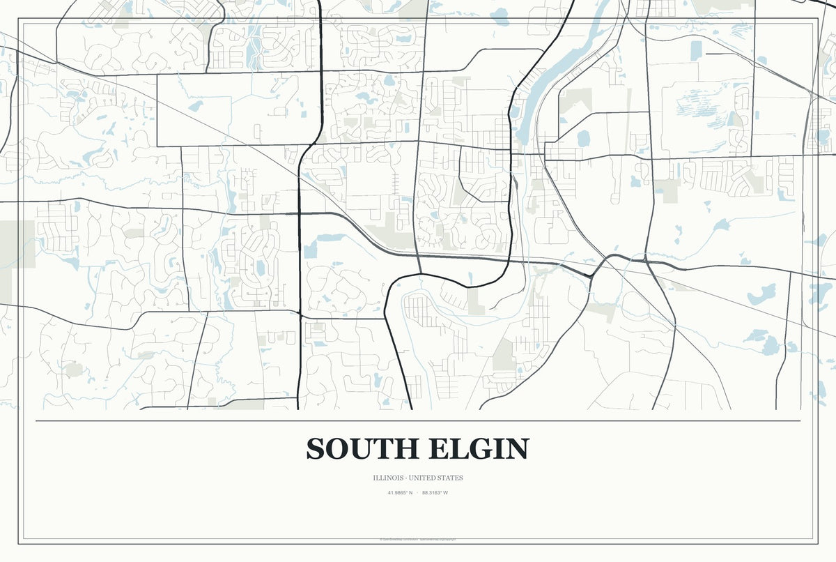 South Elgin, Illinois City Map Aluminum Sign in Gallery Air style
