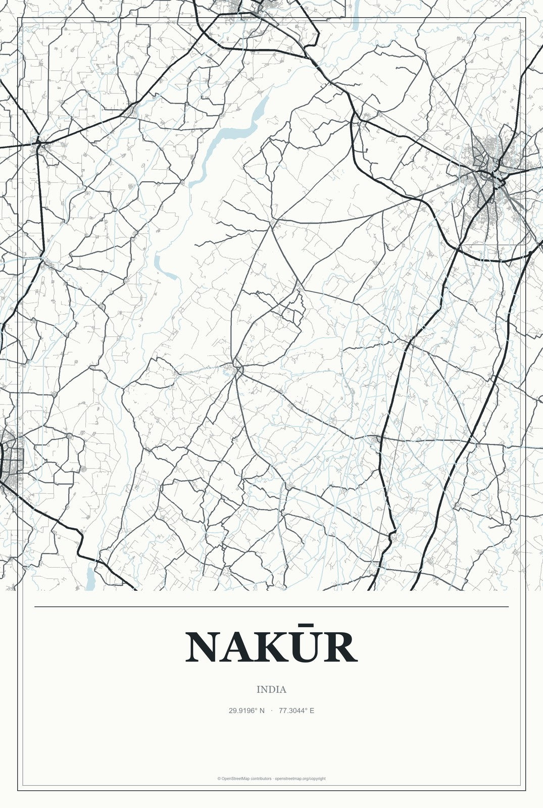 Nakūr, India City Map Aluminum Sign in Gallery Air style