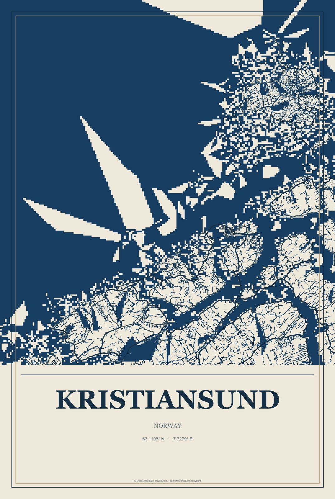 Kristiansund, Norway City Map Aluminum Sign in Coastal Cutout style