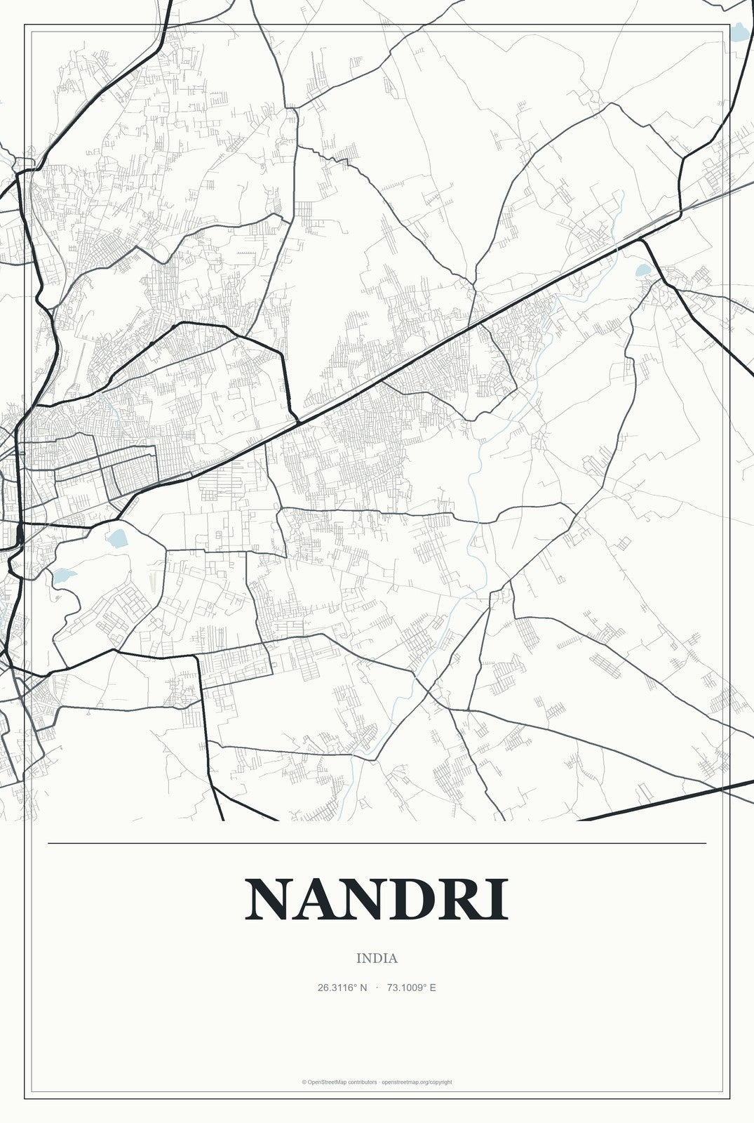 Nandri, India City Map Aluminum Sign in Gallery Air style