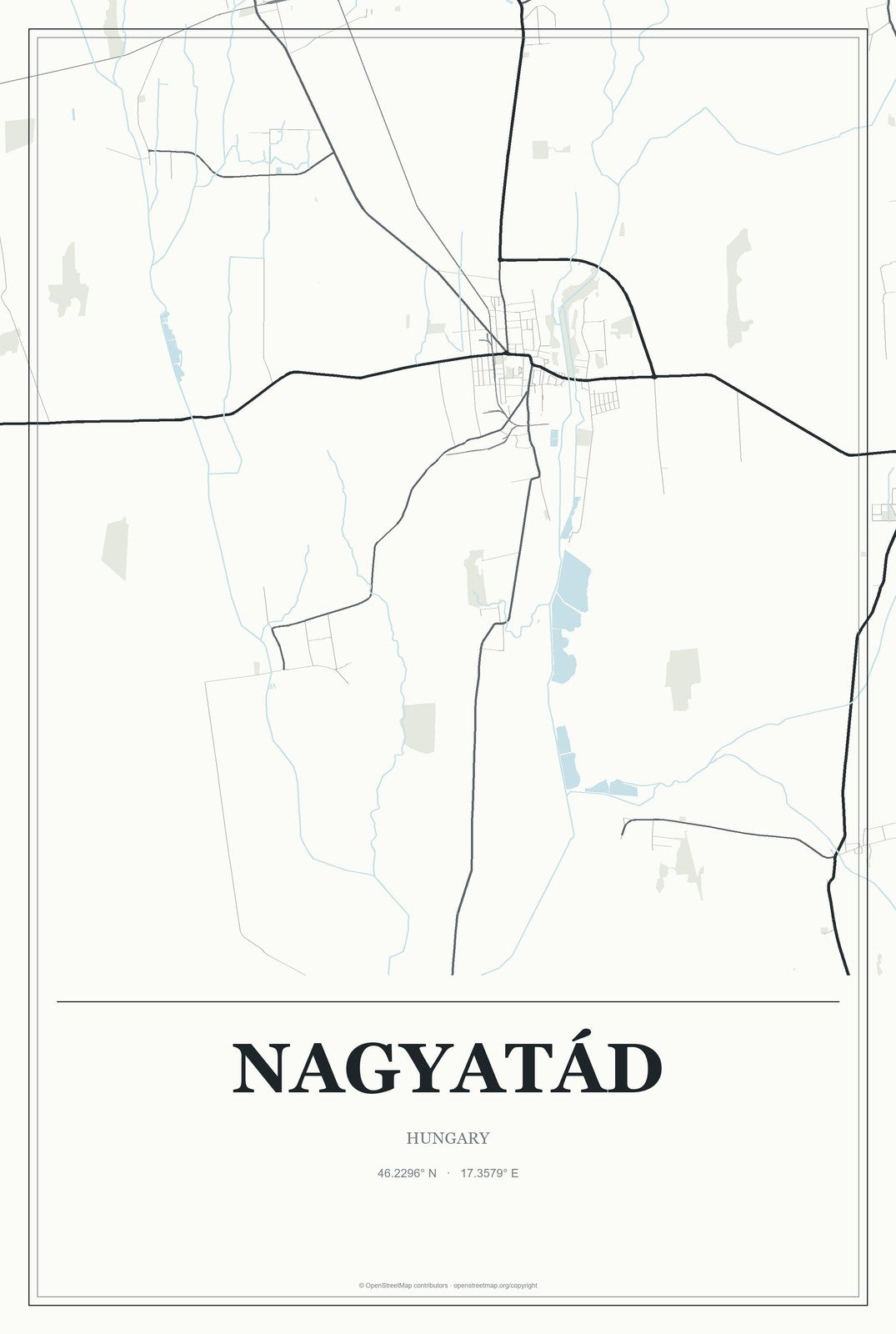 Nagyatád, Hungary City Map Aluminum Sign in Gallery Air style