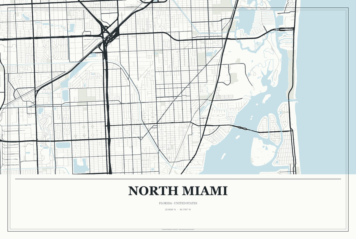 North Miami, Florida City Map Aluminum Sign in Gallery Air style