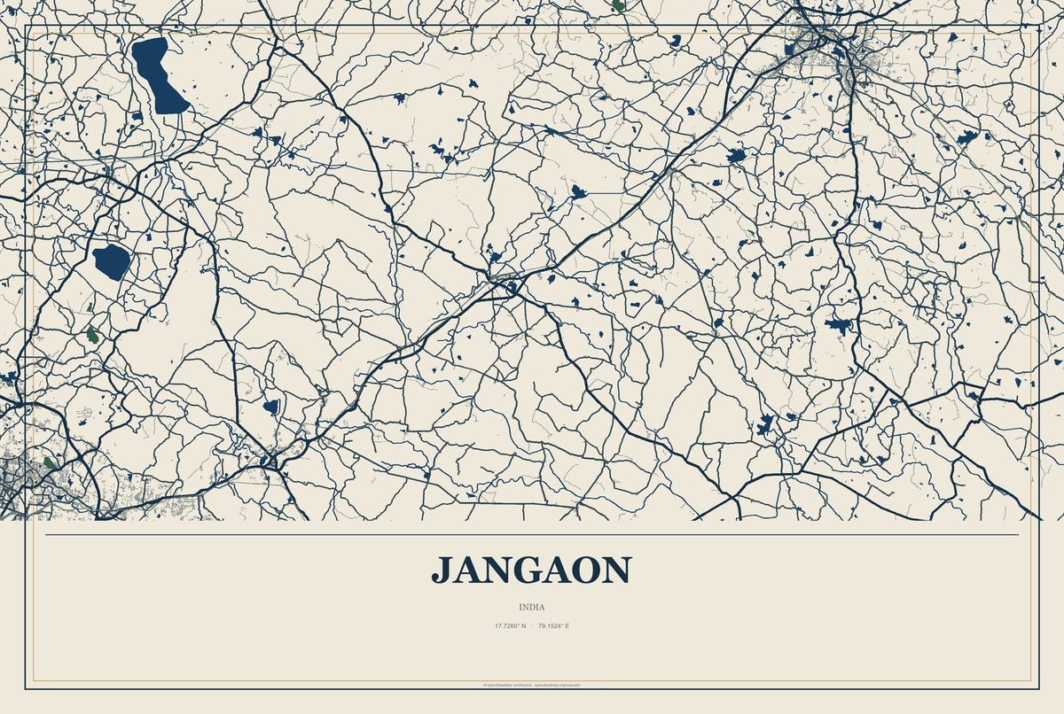 Jangaon, India City Map Aluminum Sign in Coastal Cutout style