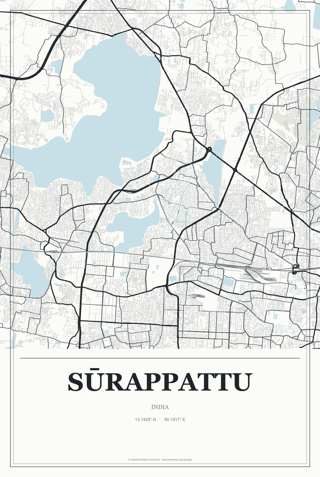 Sūrappattu, India City Map Aluminum Sign in Gallery Air style