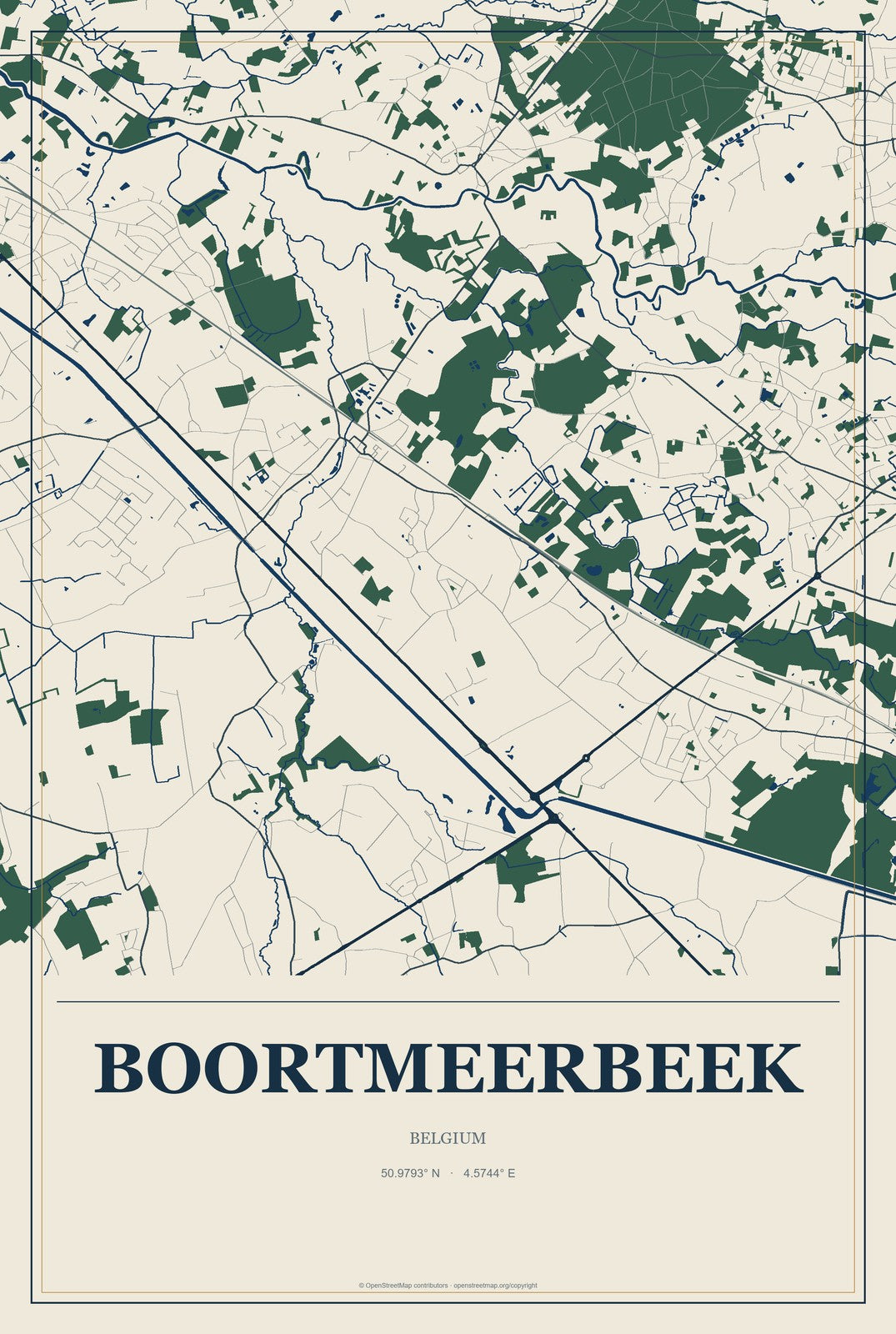 Boortmeerbeek, Belgium City Map Aluminum Sign in Coastal Cutout style