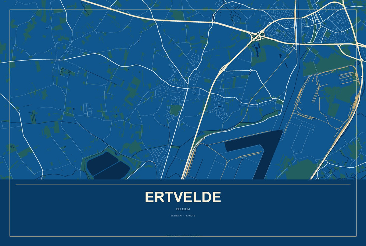 Ertvelde, Belgium City Map Aluminum Sign in Harbor Cobalt style