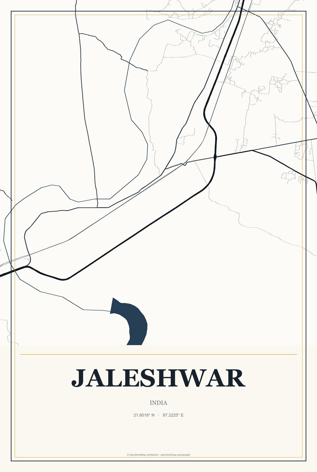 Jaleshwar, India City Map Aluminum Sign in Citrine Modern style