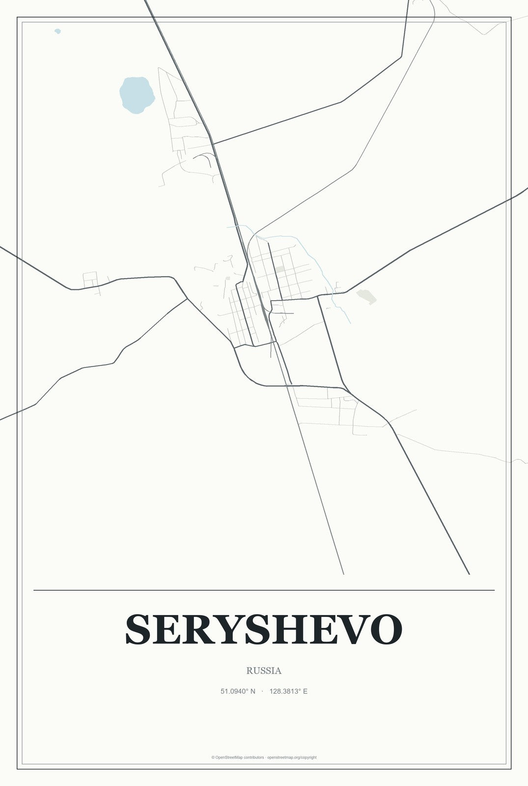 Seryshevo, Russia City Map Aluminum Sign in Gallery Air style