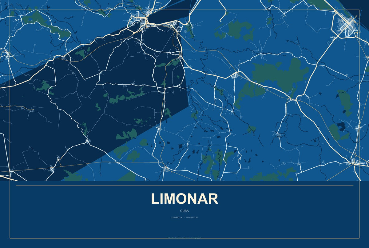 Limonar, Cuba City Map Aluminum Sign in Harbor Cobalt style