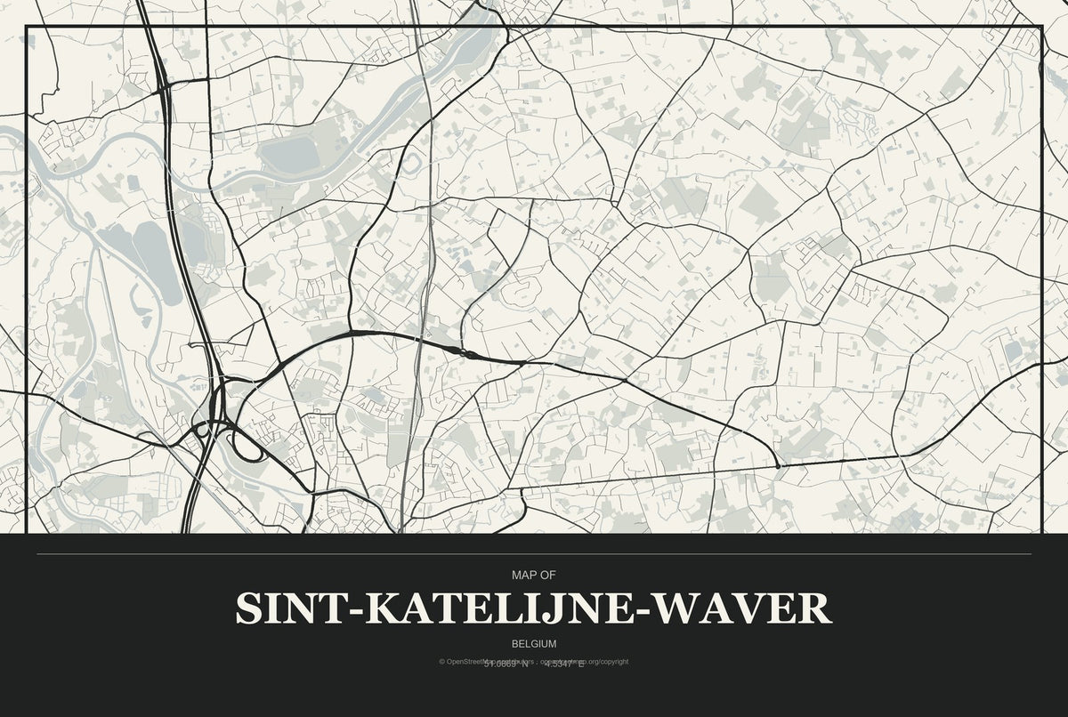 Sint-Katelijne-Waver, Belgium City Map Aluminum Sign in Museum Plaque style