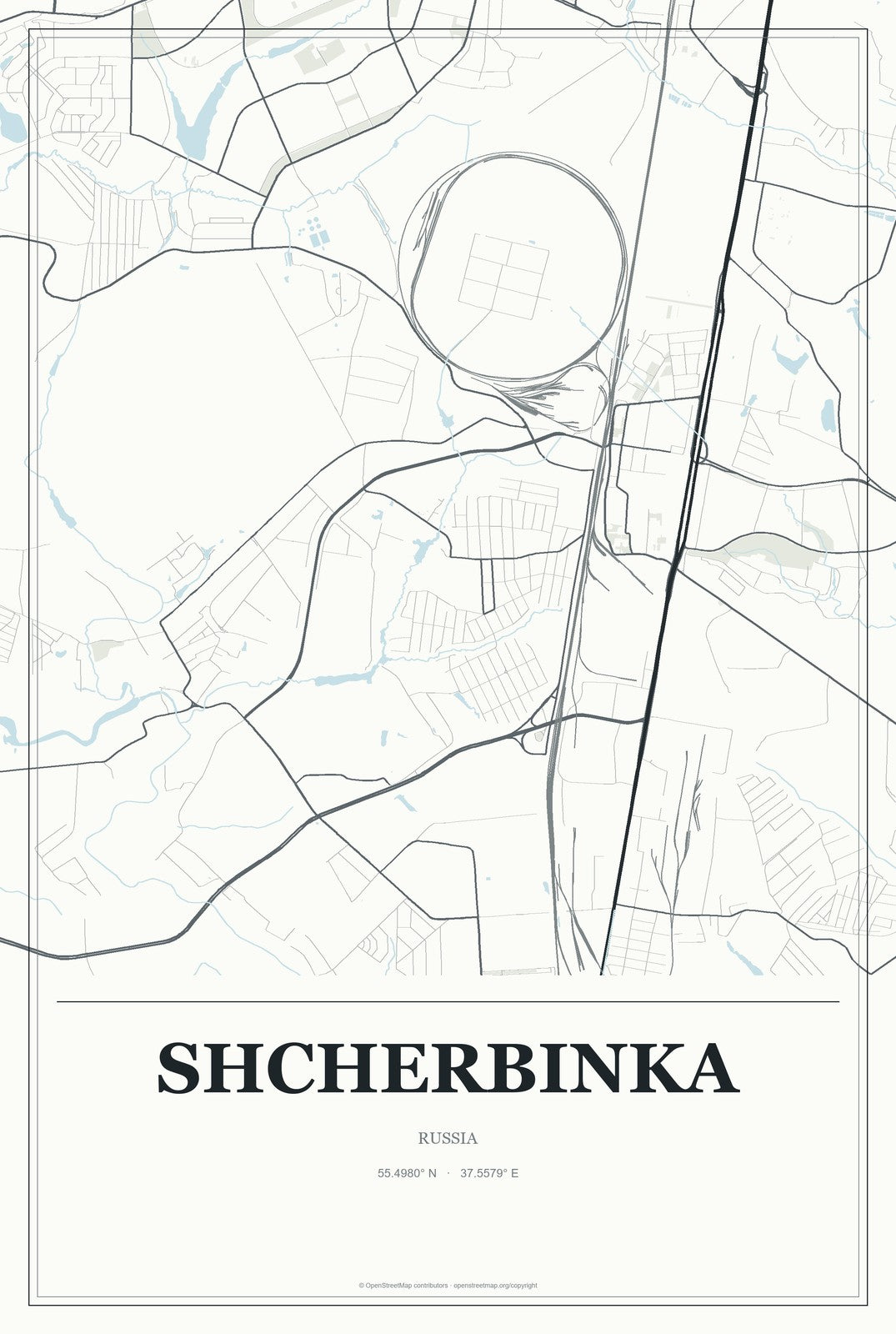 Shcherbinka, Russia City Map Aluminum Sign in Gallery Air style