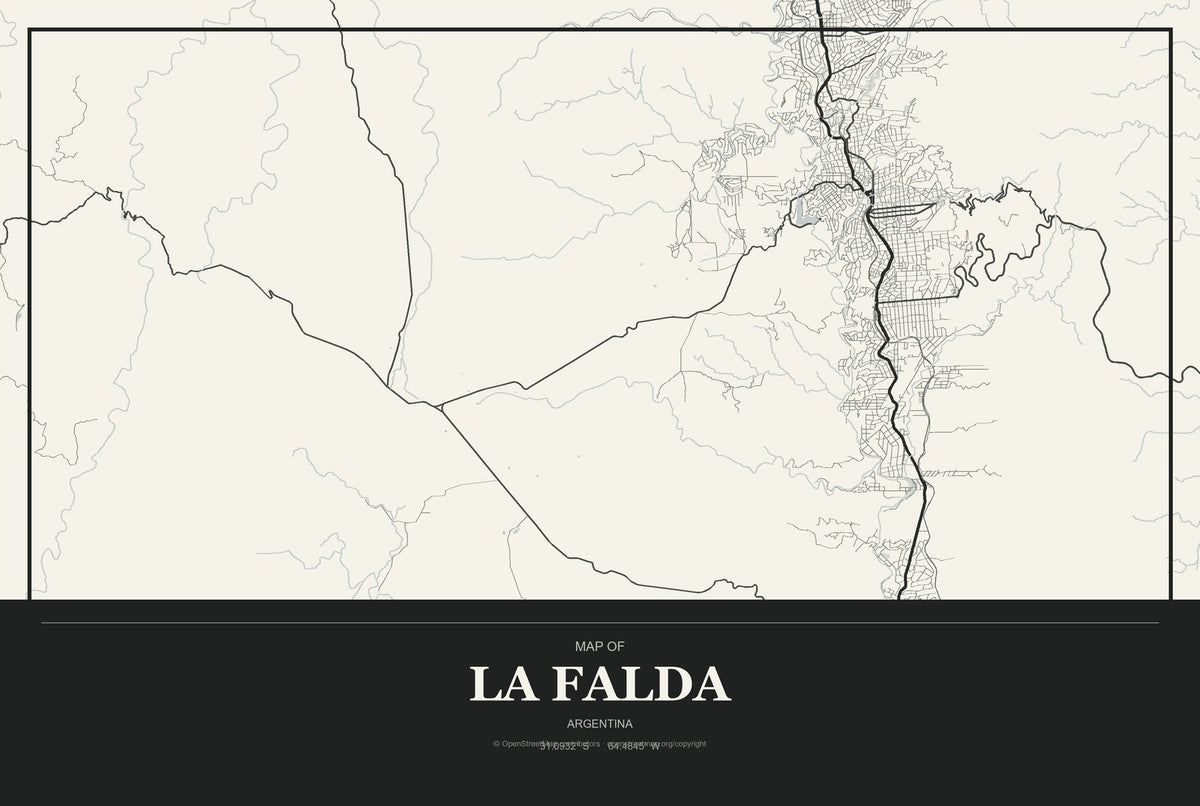 La Falda, Argentina City Map Aluminum Sign in Museum Plaque style