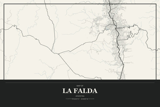 La Falda, Argentina City Map Aluminum Sign in Museum Plaque style