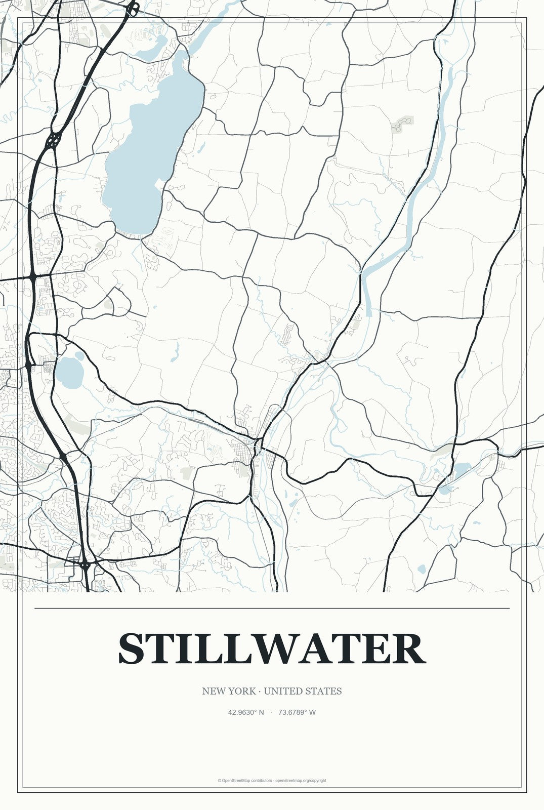 Stillwater, New York City Map Aluminum Sign in Gallery Air style