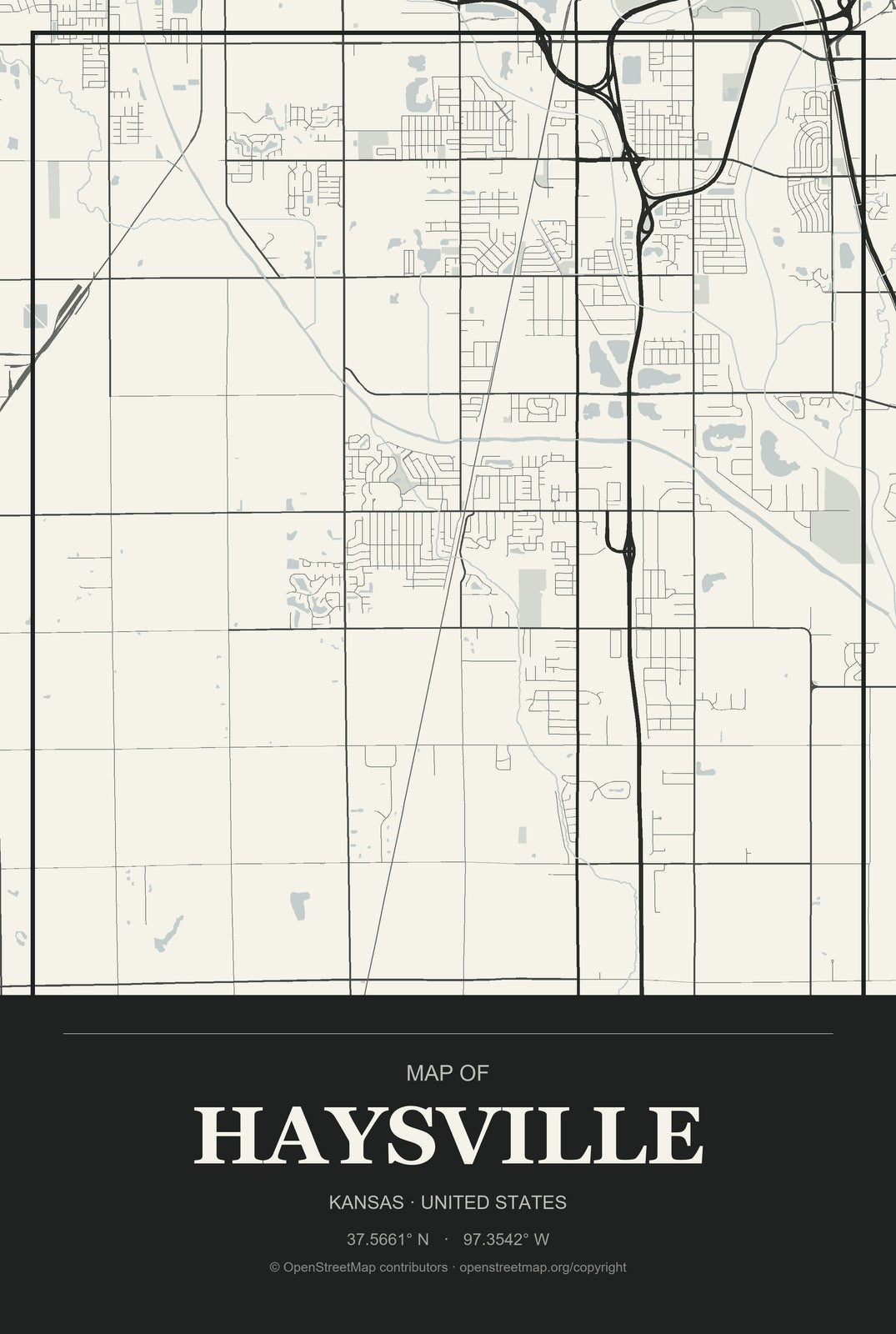 Haysville, Kansas City Map Aluminum Sign in Museum Plaque style