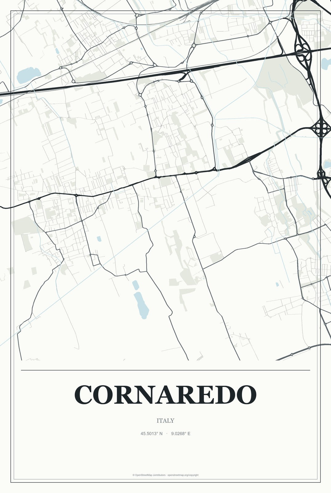 Cornaredo, Italy City Map Aluminum Sign in Gallery Air style