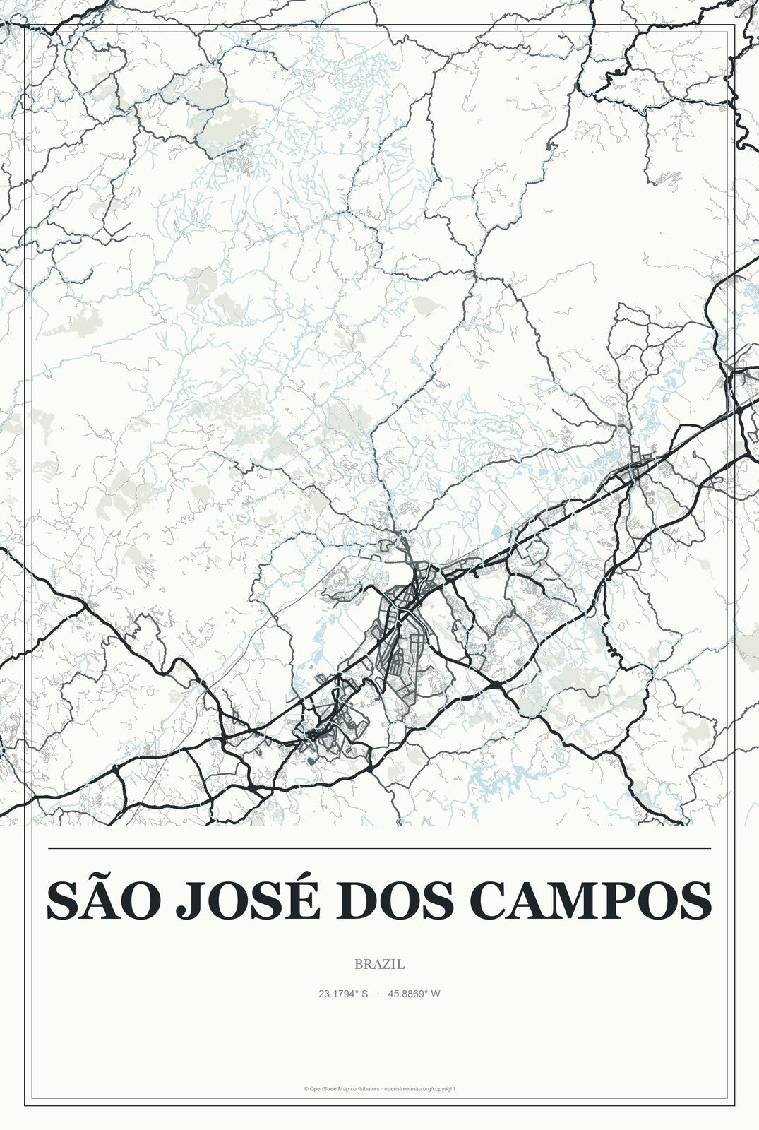 São José dos Campos, Brazil City Map Aluminum Sign in Gallery Air style