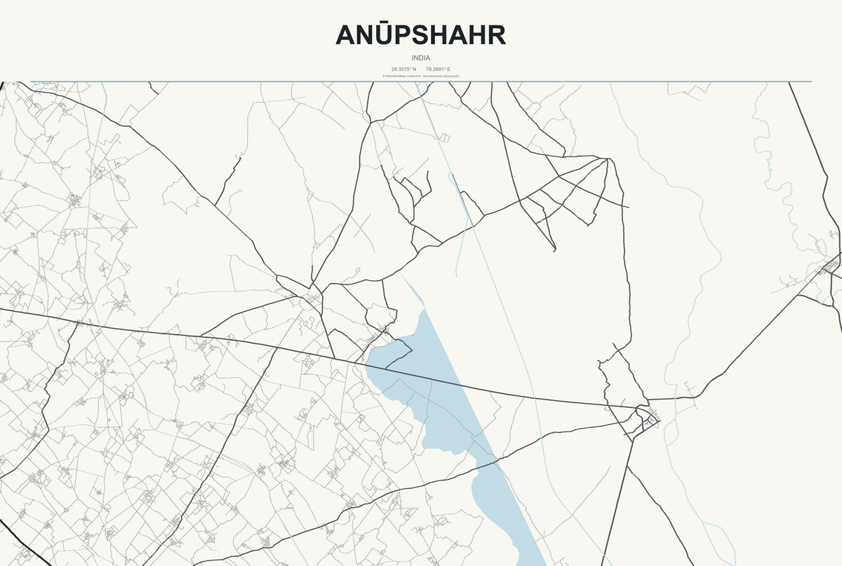Anūpshahr, India City Map Aluminum Sign in Headline Atlas style