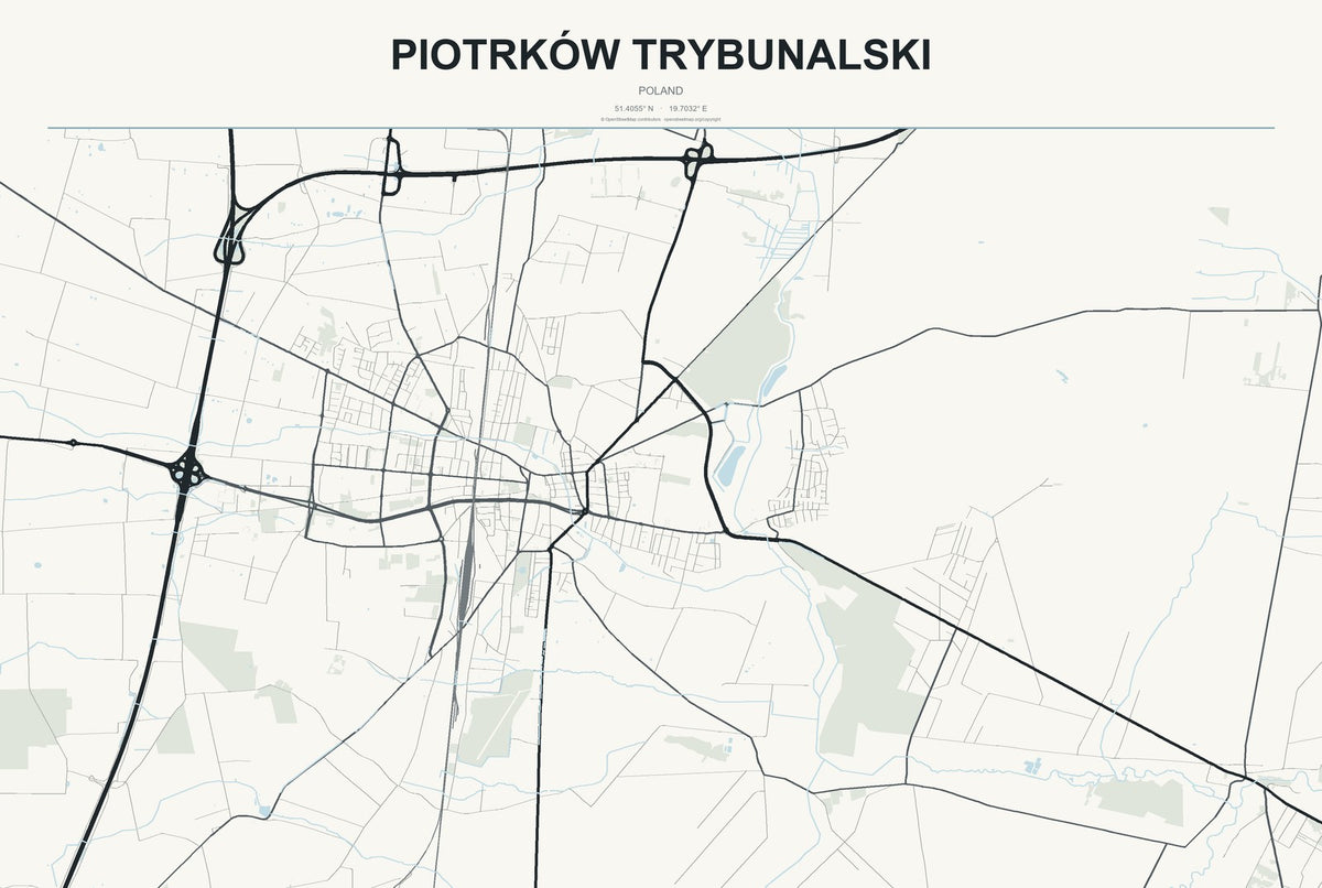 Piotrków Trybunalski, Poland City Map Aluminum Sign in Headline Atlas style