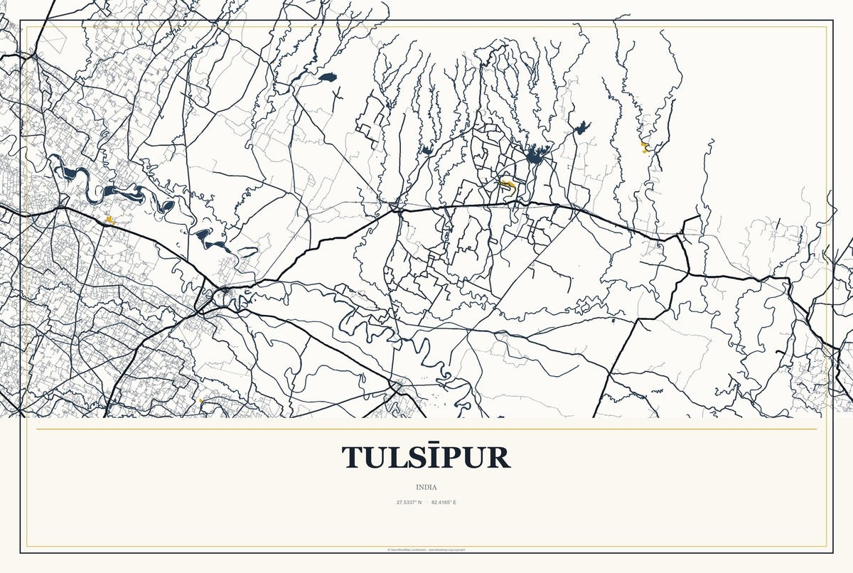 Tulsīpur, India City Map Aluminum Sign in Citrine Modern style