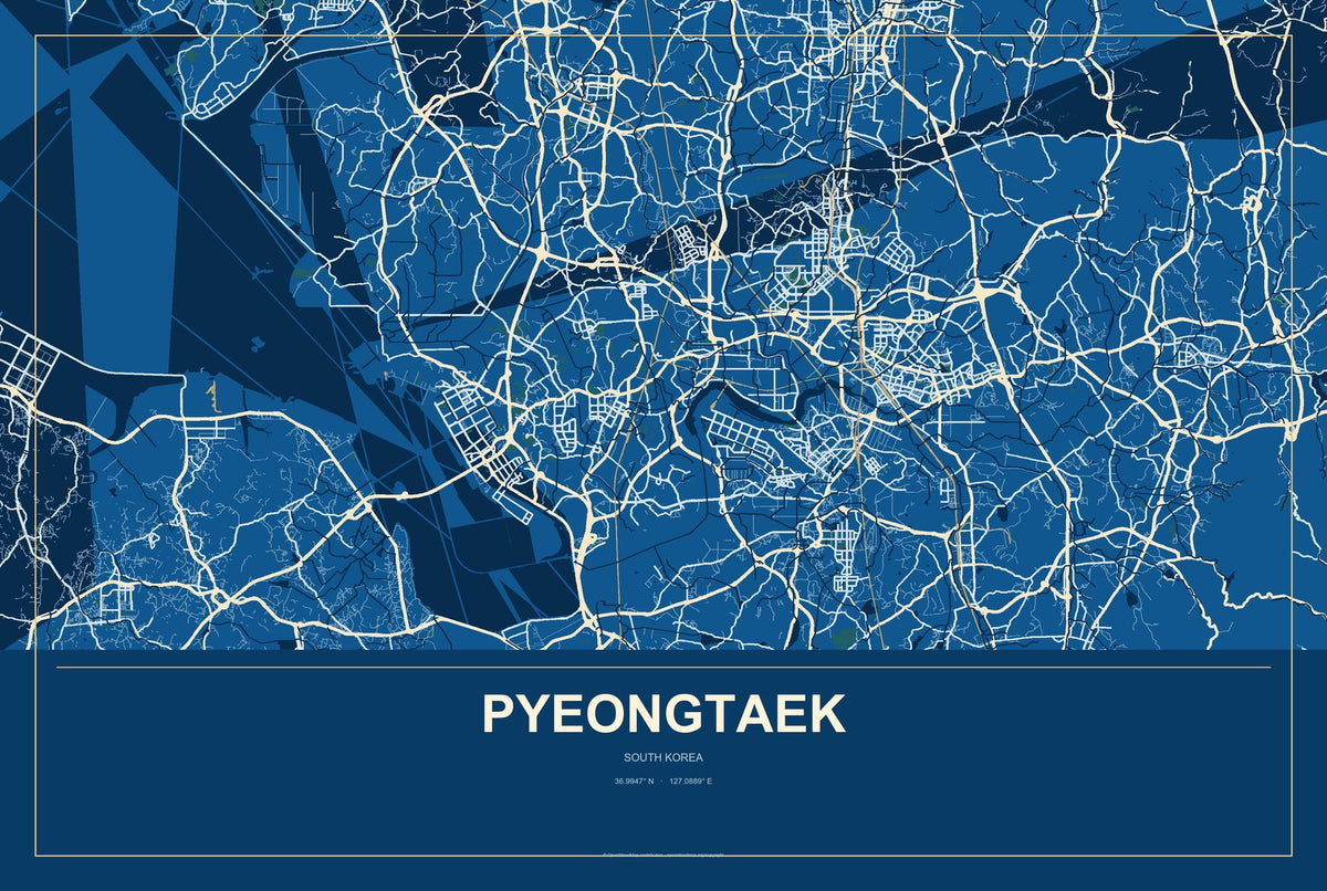 Pyeongtaek, South Korea City Map Aluminum Sign in Harbor Cobalt style