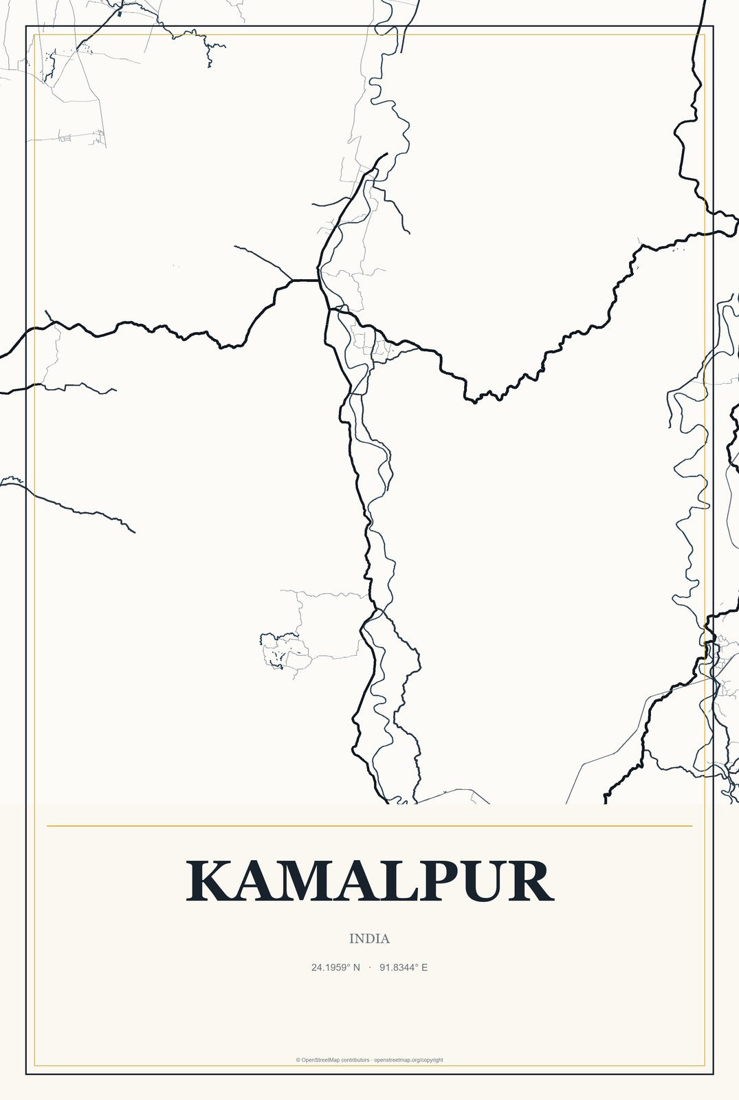 Kamalpur, India City Map Aluminum Sign in Citrine Modern style