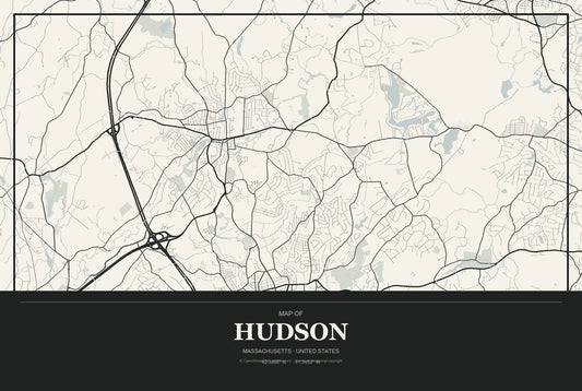 Hudson, Massachusetts City Map Aluminum Sign in Museum Plaque style