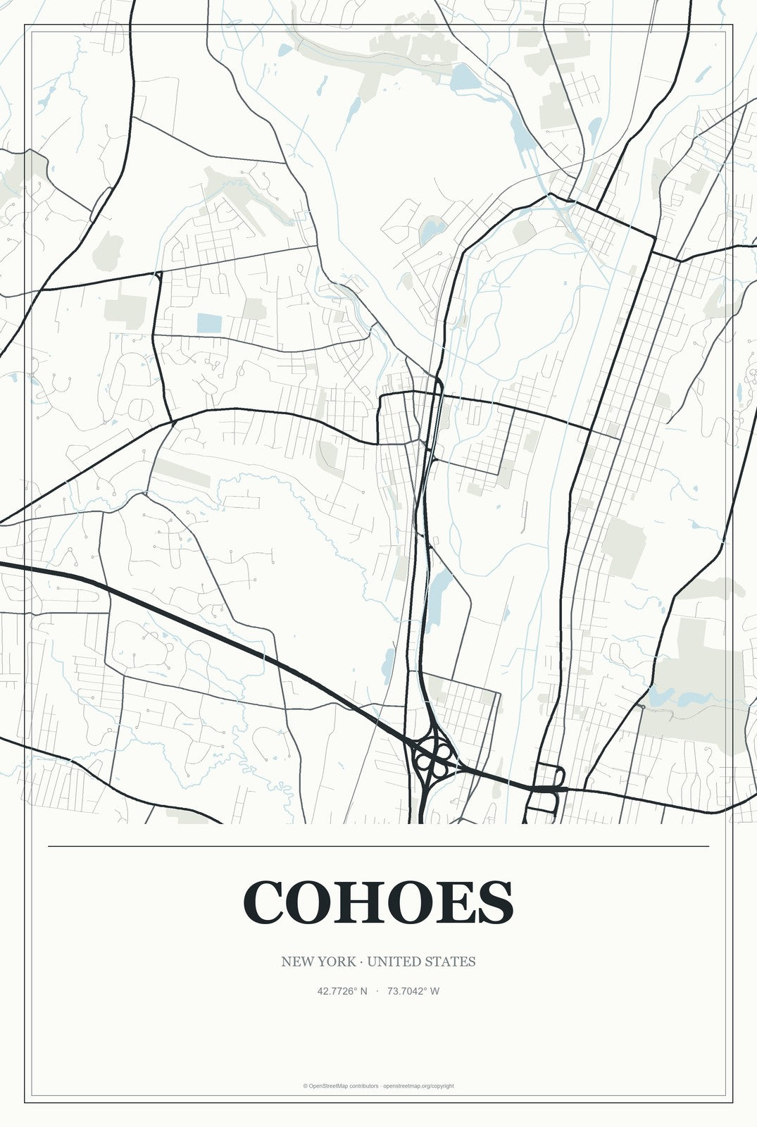Cohoes, New York City Map Aluminum Sign in Gallery Air style