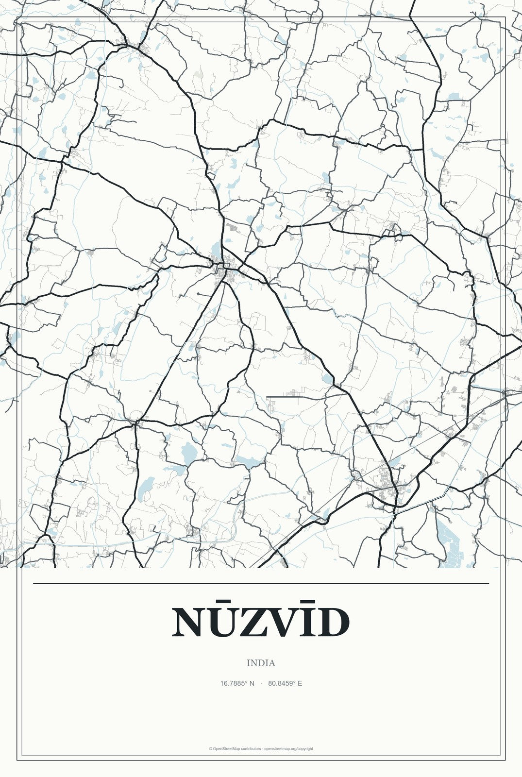 Nūzvīd, India City Map Aluminum Sign in Gallery Air style