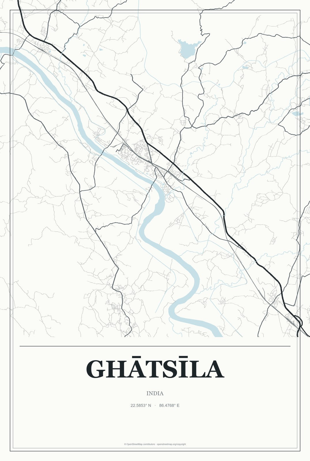 Ghātsīla, India City Map Aluminum Sign in Gallery Air style