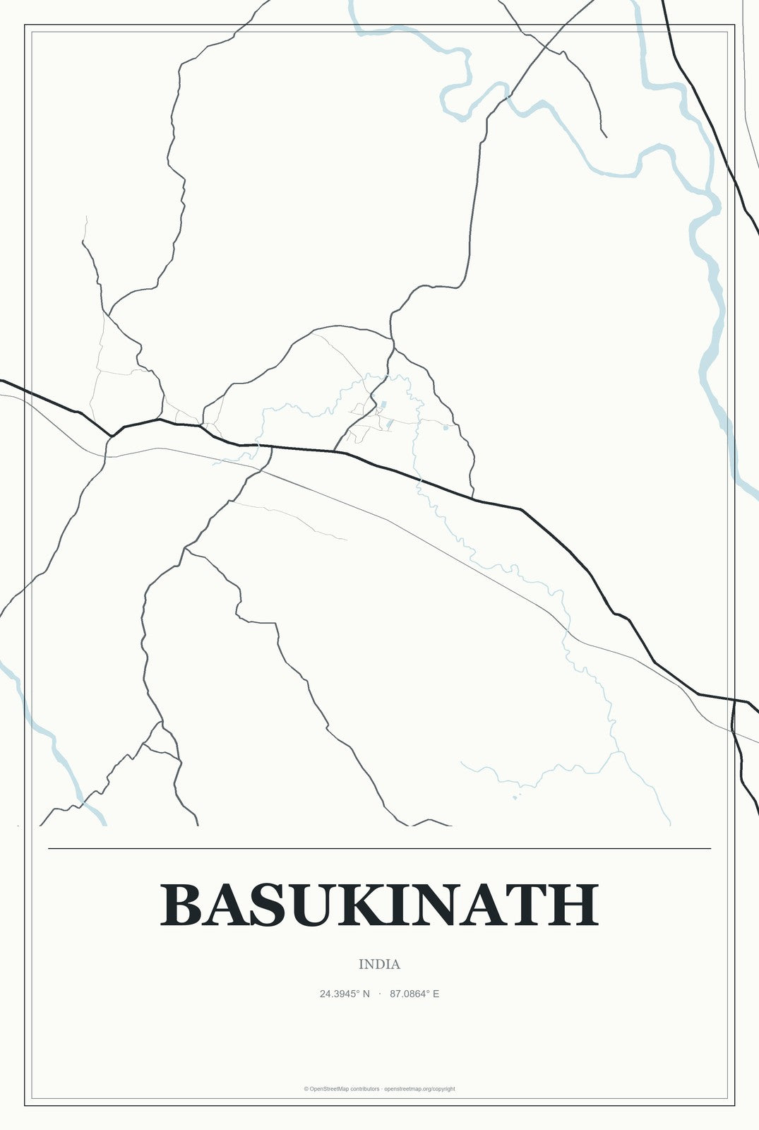 Basukinath, India City Map Aluminum Sign in Gallery Air style