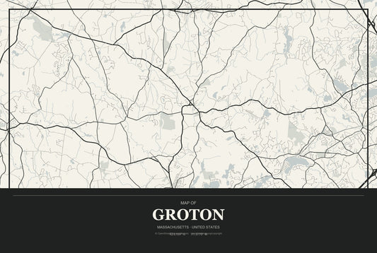 Groton, Massachusetts City Map Aluminum Sign in Museum Plaque style