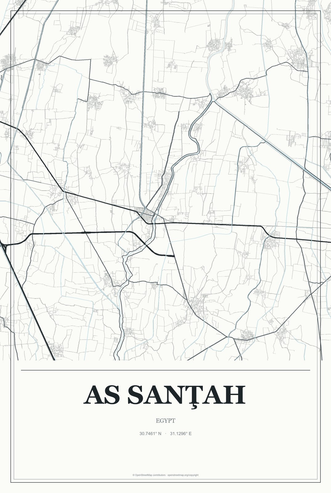 As Sanţah, Egypt City Map Aluminum Sign in Gallery Air style
