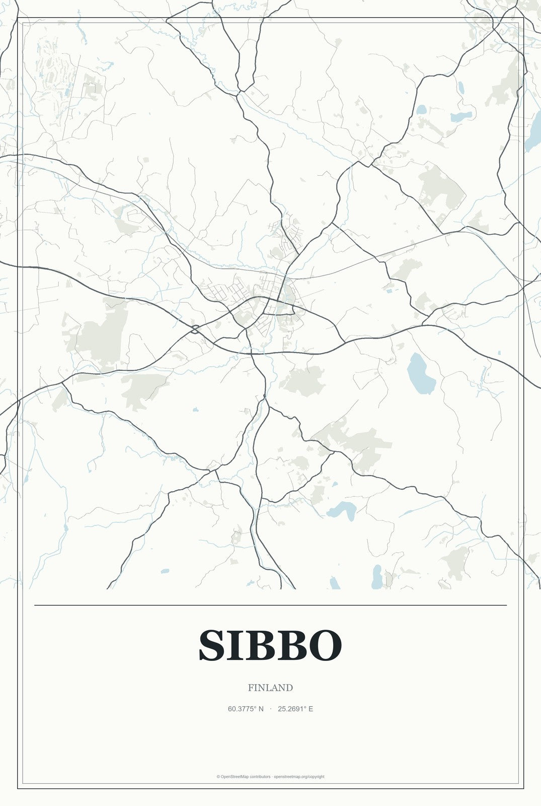 Sibbo, Finland City Map Aluminum Sign in Gallery Air style