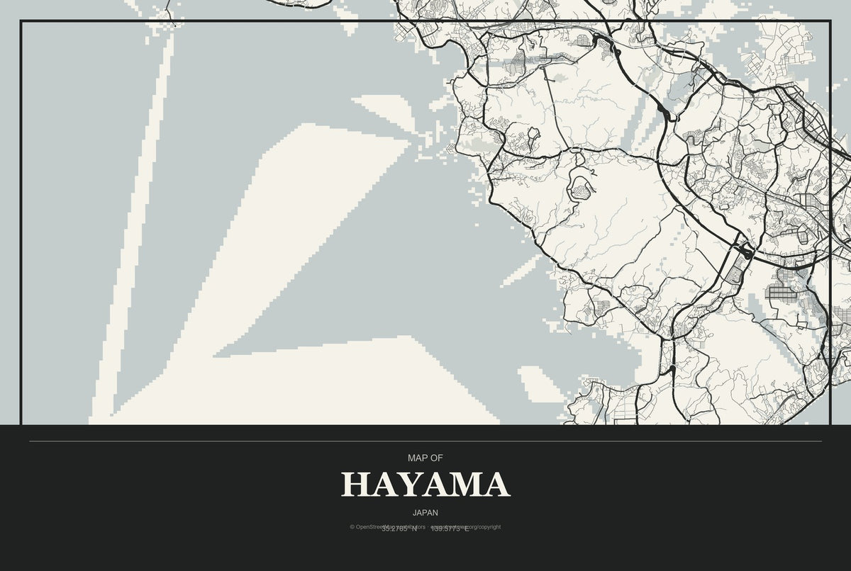 Hayama, Japan City Map Aluminum Sign in Museum Plaque style