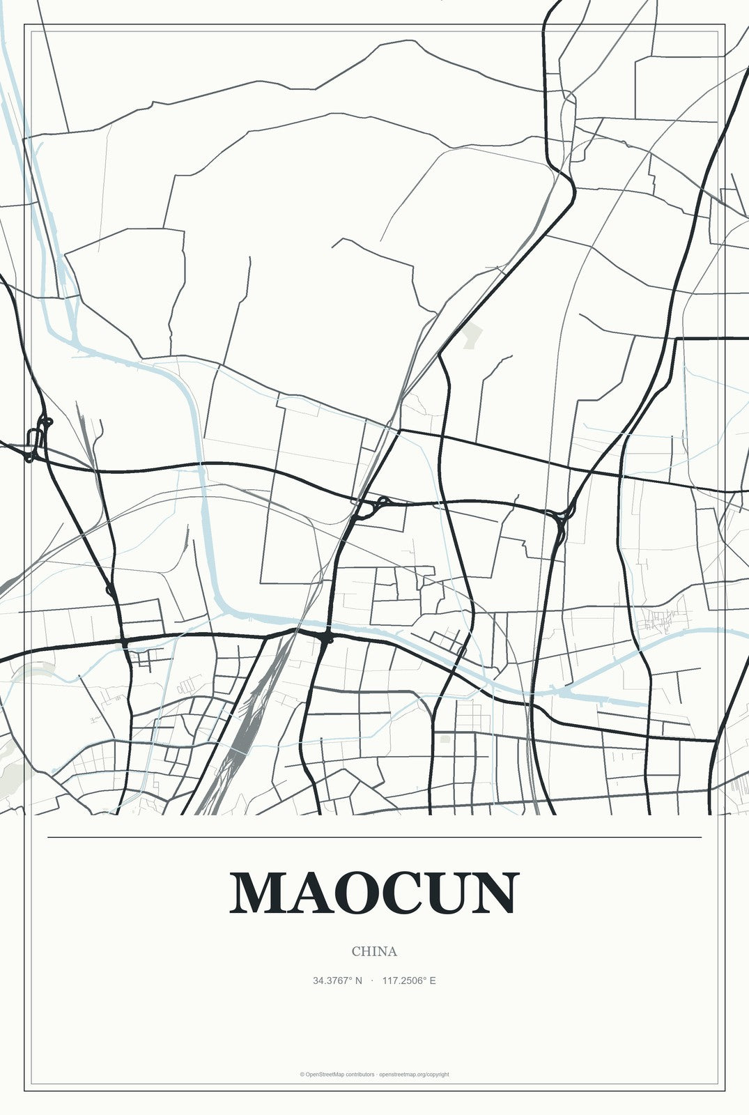 Maocun, China City Map Aluminum Sign in Gallery Air style