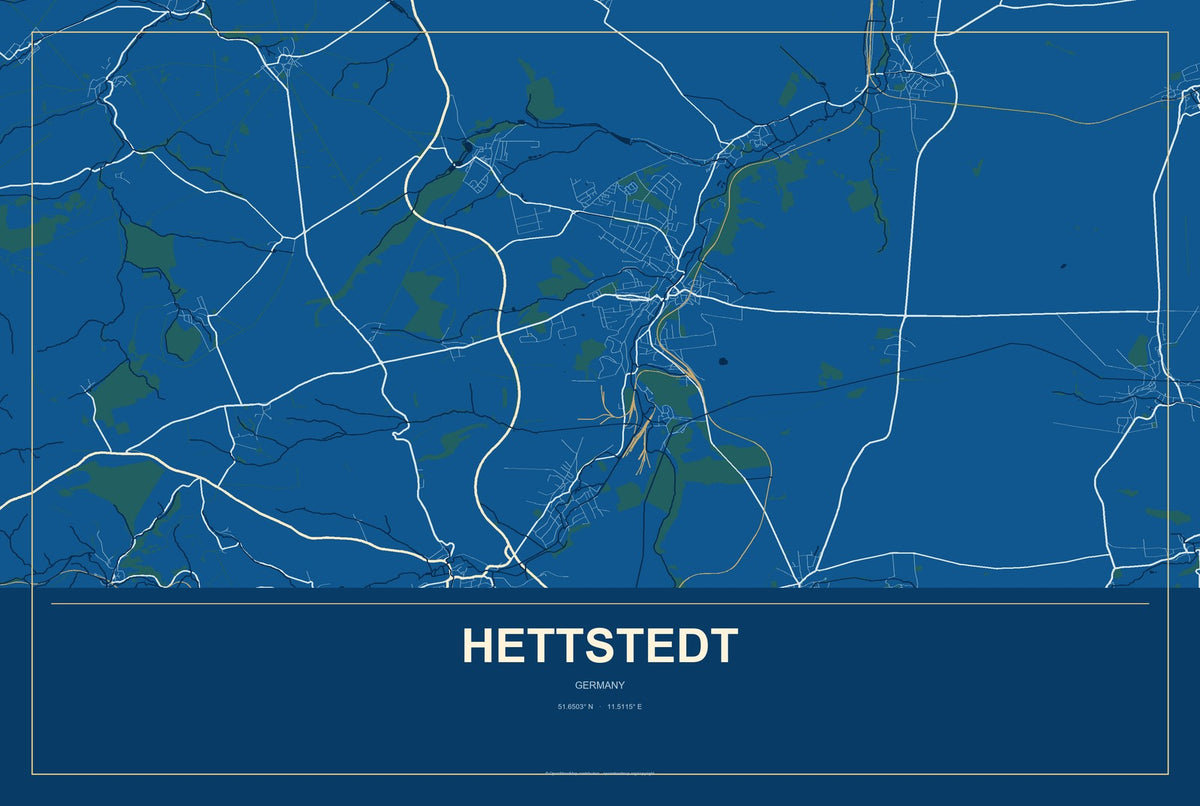 Hettstedt, Germany City Map Aluminum Sign in Harbor Cobalt style