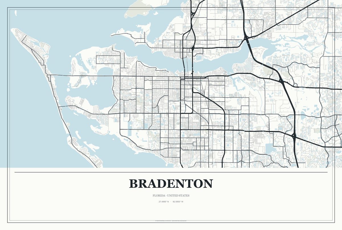 Bradenton, Florida City Map Aluminum Sign in Gallery Air style
