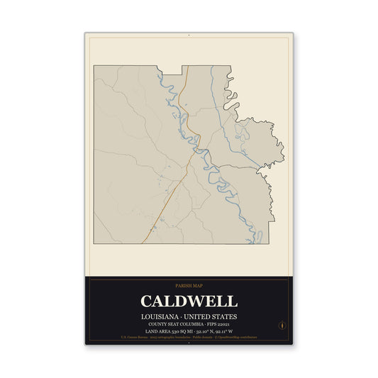 Caldwell Parish, Louisiana Map Aluminum Sign in Museum Plaque style